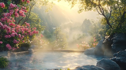 朦胧春日山林美景