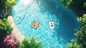 4K可爱线条狗泳池