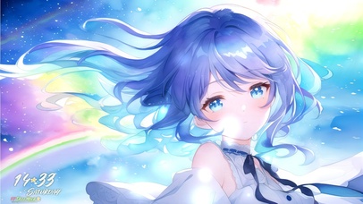 水彩画彩虹少女