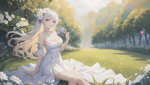 花间白裙女孩