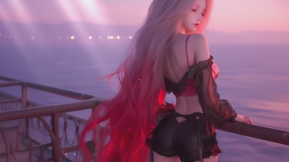 海边红色头发美女