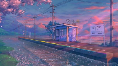 4K唯美晚霞雨后车站