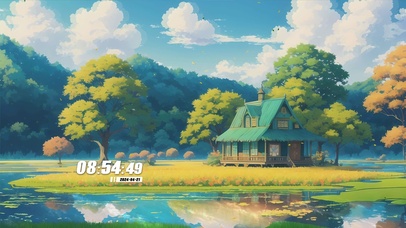 唯美蓝天白云房屋树木景色