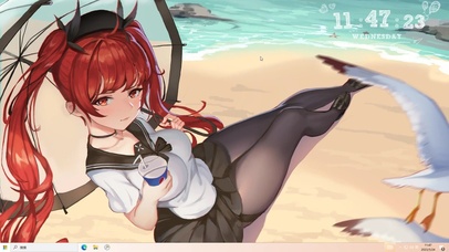 红发黑丝JK美少女 海边沙滩