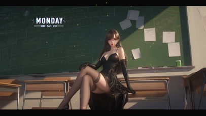 她的头发如夜幕下瀑布，流淌而下