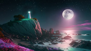 治愈海滩星空明月