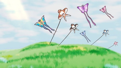 白云、蓝天、风筝、 草地