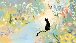 治愈插画小黑猫