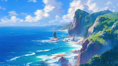 纯净蓝色岛屿海岸线