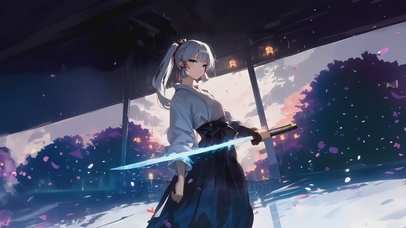 二次元白发舞剑女孩