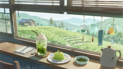 茶田边喝茶吃甜品