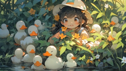 小女孩和小鸭子