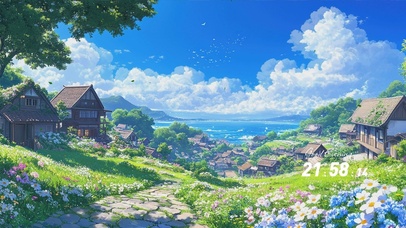 护眼蓝天白云树木