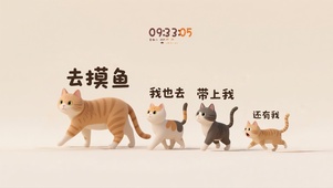猫咪摸鱼~ 整齐划一！