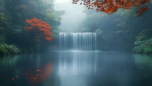 秋水红叶瀑布