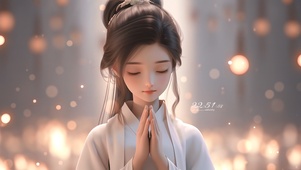 4K古风可爱许愿少女