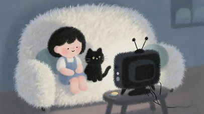 女孩与猫的休闲时光