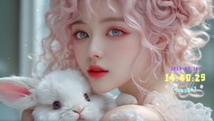 粉色少女与可爱白兔