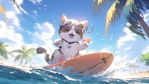 冲浪的小猫