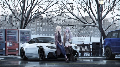 唯美雪天街道少女