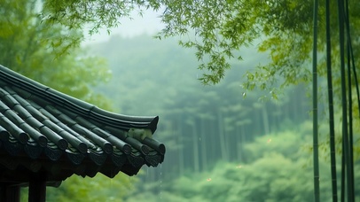 治愈竹林雨亭