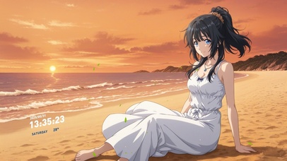 唯美夕阳沙滩女孩