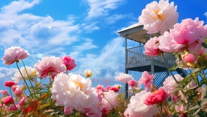 蓝天下治愈花儿
