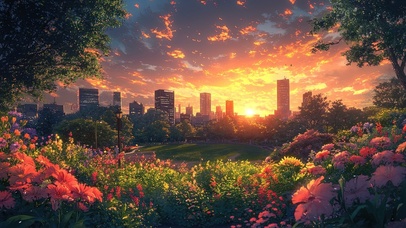 浪漫城市落日公园