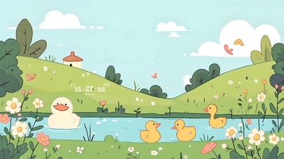 治愈系插画池塘鸭