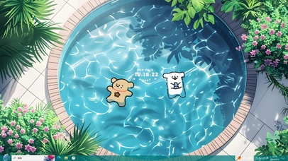 4K线条狗花园泳池主题