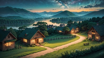 4K唯美治愈星空河流村庄木屋