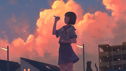 4K-夕阳泡泡女孩