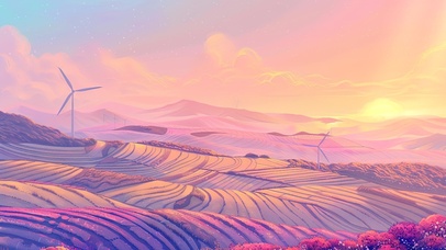 粉色梯田唯美落日