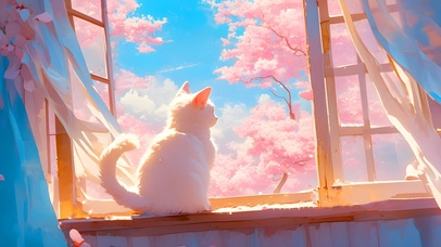 可爱春天樱花猫咪