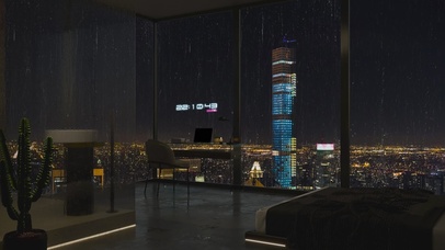 午夜雨天都市夜景