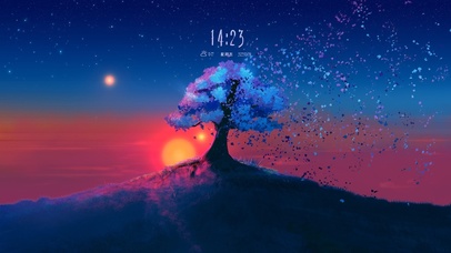 唯美夜晚黄昏樱花树