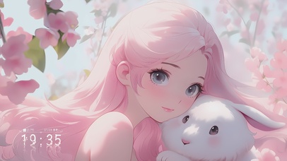 4K 唯美粉发少女与兔