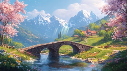 穿过春日的石桥