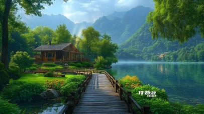 湖畔木桥小屋