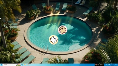 线条小狗的泳池派对