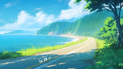 绿色护眼海边小路