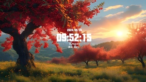 自然风景落日时钟樱桃树林晚霞