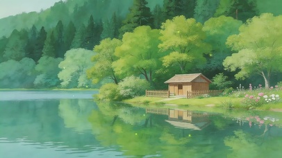 湖光映木屋