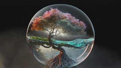 4K唯美治愈梦幻水晶球大海