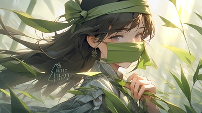 竹林古风蒙面少女	