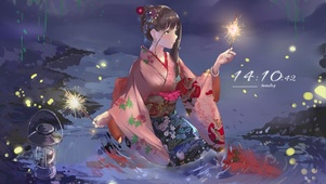 湖畔和服少女