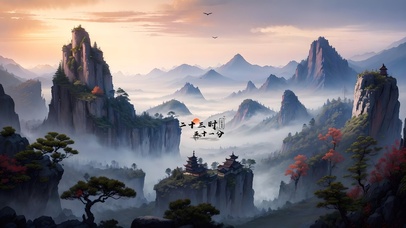 4K唯美古风水墨云雾高山