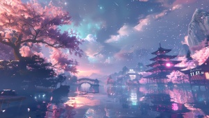 樱花沿江古城