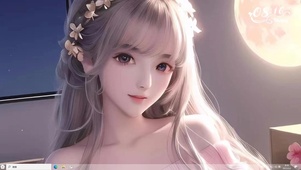银发月下粉衣美女
