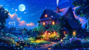 空灵雨中小屋
